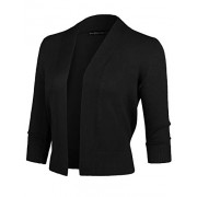 Sarin Mathews Womens Classic 3/4 Sleeve Open Front Cropped Cardigans Sweater - Camisa - curtas - $19.99  ~ 17.17€