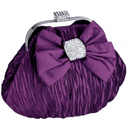 Satin Bow Pleated Rhinestones Brooch & Clasp Frame Baguette Clutch Evening Bag Handbag Purse w/2 Hidden Chains Purple - Clutch bags - $42.50 