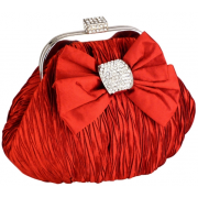 Satin Bow Pleated Rhinestones Brooch & Clasp Frame Baguette Clutch Evening Bag Handbag Purse w/2 Hidden Chains Red - Clutch bags - $42.50 