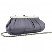 Satin Plead Clasp Evening Baguette Wedding Cocktail Prom Shoulder Bag Clutch Handbag Purse w/Detachable Chain Gunmetal - Hand bag - $35.50 