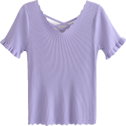 Saw-tooth V-neck Basic Knitwear - T-shirts - $25.99 