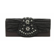 Scarleton Satin Clutch With Beads And Crystals H3012 Black - Clutch bags - $19.99 