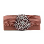 Scarleton Satin Clutch With Beads And Crystals H3012 Coffee - Clutch bags - $14.99 
