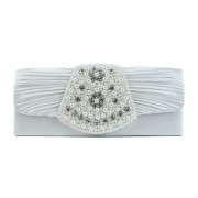 Scarleton Satin Clutch With Beads And Crystals H3012 Off white - Clutch bags - $14.99 