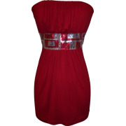 Sequin Trim Strapless Tube Top Junior Plus-Size Red - Dresses - $22.99 