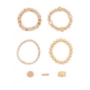 Set of 4 Beaded Metallic Stretch Bracelets and Rings - Bracelets - $6.99 
