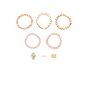 Set of 5 Beaded Rhinestone Stretch Bracelets with Rings - Bracelets - $6.99 