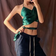 Sexy V-neck halter lace up satin camisol - Рубашки - короткие - $19.99  ~ 17.17€