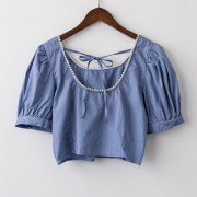 Sexy backless pearl square collar shirt 2020 new Korean short jacket - Shirts - $19.99 