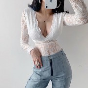 Sexy lace perspective stitching V-neck l - Košulje - kratke - $25.99  ~ 165,10kn