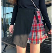 Sexy plaid stitching A-line skirt vintage high waist skirt - Skirts - $25.99 
