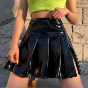 Sexy pleated skirt with shiny patent lea - Skirts - $25.99 