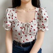 Sexy tied short strawberry shirt V-neck short-sleeved shirt - Košulje - kratke - $25.99  ~ 165,10kn