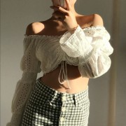 Sexy vacation word v-neck two wear cutout embroidery short lace lace shirt shirt - Майки - короткие - $27.99  ~ 24.04€
