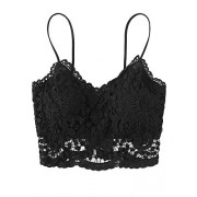 SheIn Women's Casual Lace Crochet Spaghetti Strap Zip Up Cami Crop Top Camisole - Underwear - $15.99 