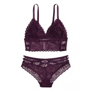 SheIn Women's Floral Lace Sheer Two Piece Bra and Briefs Cut Out Scallop Trim Lingerie Set - Ropa interior - $9.99  ~ 8.58€