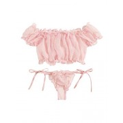 SheIn Women's Self Tie Ruffle Trim Dobby Mesh Lingerie Set Sexy Bra and Panty - Bielizna - $15.99  ~ 13.73€
