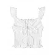 SheIn Women's Summer Sleeveless Ruffle Strap Tie Neck Cute Cami Tank Top Blouse - Camisa - curtas - $10.99  ~ 9.44€