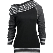  Stripe Trim Skew Neck Raglan  - Long sleeves t-shirts - 