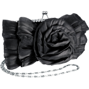 Sheer Wild Rose Rhinestones Frame Clasp Clutch Baguette Evening Handbag Purse w/2 Hidden Detachable Chains Black - Hand bag - $39.99 