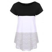 Sherosa Women's Casual Color Block Lace Inset Short Sleeve T Shirt Tunic Tops … - Shirts - $16.19 