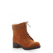 Sherpa Cuffed Lace Up Booties - Boots - $19.99 