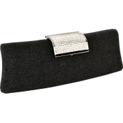 Shimmering Rhinestone Clasp Long Hard Case Box Clutch Evening Bag Baguette Purse Minaudiere w/2 Shoulder Chain Straps Black - Clutch bags - $25.50 