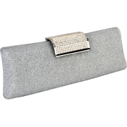 Shimmering Rhinestone Clasp Long Hard Case Box Clutch Evening Bag Baguette Purse Minaudiere w/2 Shoulder Chain Straps Silver - Torbe s kopčom - $25.50  ~ 161,99kn