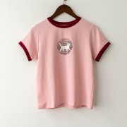 Short sleeve T-shirt with contrasting edges and loose kitten print top - Košulje - kratke - $19.99  ~ 126,99kn