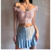 Short-sleeved V-neck halter strap cutout slim-fit navel casual T-shirt - Camicie (corte) - $19.99  ~ 17.17€