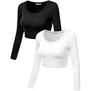 Simlu Womens Crop Top Round Neck Basic Long Sleeve Crop Top with Stretch Reg and Plus Size - USA - Рубашки - короткие - $15.99  ~ 13.73€