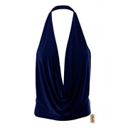Simlu Womens Lightweight Sexy Drape Backless Cowlneck Low Cut Halter Top with Stretch - Camisas - $15.59  ~ 13.39€