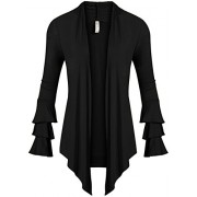 Simlu Womens Open Front Cardigan Sweater Ruffle Long Sleeve Cardigan Reg and Plus Size - Made in USA - Shirts - $8.99 