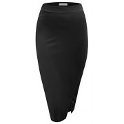 SimpleFun Women's Ribbed Knit Bodycon Ruched Pull On Midi Pencil Skirt Black S - Skirts - $12.00 