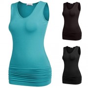 SimpleFun Women's V Neck Side Ruched Sexy Sleeveless Blouse Solid Stretch Tank Tops - Koszule - krótkie - $15.99  ~ 13.73€