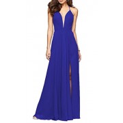 Sisidress Women's Deep V Neck Prom Dresses Straps Open Back Side Slit Chiffon Evening Gowns - Dresses - $169.99 
