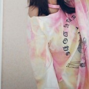 Skull print pink tie-dye sweater women's mid-length strapless top - Camicie (corte) - $28.99  ~ 24.90€