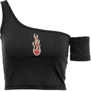 Slanted shoulder sleeved flame embroider - Košulje - kratke - $15.99  ~ 101,58kn