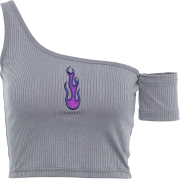Slanted shoulder sleeved flame embroider - Majice - kratke - $15.99  ~ 13.73€