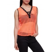 Sleeveless Lace Up Mesh Top - Top - $12.99 