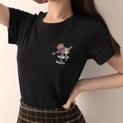 Small dinosaur embroidered slim cotton T-shirt - Shirts - $27.99 