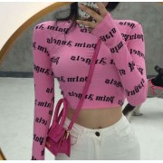 Small round neck short letter bottoming shirt candy color leak finger long sleev - Košulje - kratke - $25.99  ~ 165,10kn