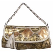 Snake Skin Printed Design Soft Leatherette Clutch Handbag Evening Bag w/Chain Strap Gold - Hand bag - $22.50 