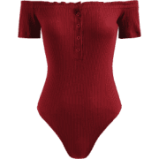 Snap Button Off Shoulder Bodysuit - Red  - Overall - $15.49 
