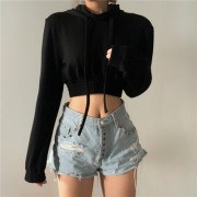 Solid Color Basic Small Turtleneck Short Joker High Waist Pullover Hoodie - Košulje - kratke - $27.99  ~ 177,81kn