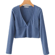 Solid color knit V-neck long sleeve bott - Magliette - $25.99  ~ 22.32€