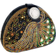 Sophisticated Half-moon Handmade Seed Beaded Emerald Gems Rhinestone Closure Hard Case Clutch Evening Handbag Purse w/Hidden Chain - Clutch bags - $59.50 
