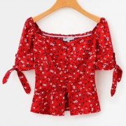 Square collar backless pleated floral ch - Košulje - kratke - $25.99  ~ 165,10kn