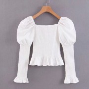 Square collar folds puff sleeves lace lo - Майки - короткие - $27.99  ~ 24.04€