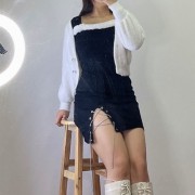 Square neck fur split dress - 连衣裙 - $21.59  ~ ¥144.66